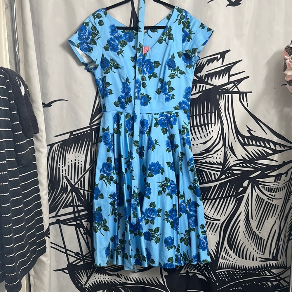 Vixen by Micheline Pitt Blue Midi Sundress with Flutter Sleeves